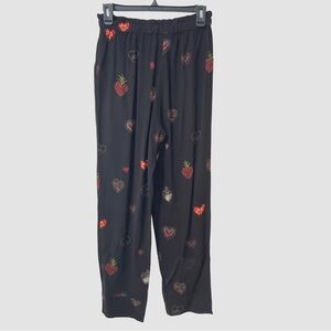 Farm Rio For Anthropologie Black Printed Pull On Tapered Pants XS NWT ($148)
